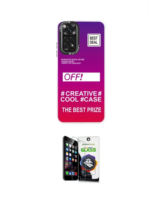 ieg™ Redmi Note 11 Kılıf Siluet Çizgi Koleksiyonu - Şeffaf Temperli Cam Ekran Koruyucu