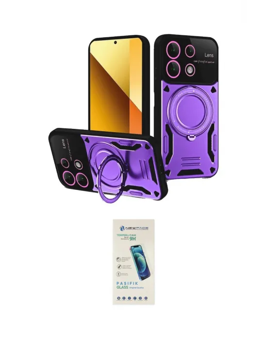 ieg™ Redmi Note 13 4G Kılıf Kıvılcım Modern Serisi - Şeffaf Pasifik Cam Ekran Koruyucu