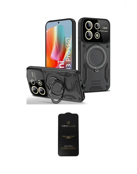 ieg™ Redmi Note 13 Pro 4G Kılıf Kıvılcım Modern Serisi - Siyah 6D Antistatik Mat Seramik Hayalet Nano Ekran Koruyucu