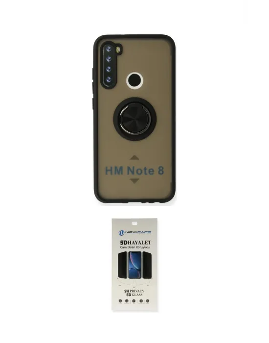 ieg™ Redmi Note 8 Kılıf Yörünge Çizgi - Siyah 5D Hayalet Cam Ekran Koruyucu