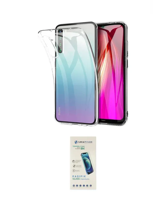 ieg™ Redmi Note 8 Kılıf Zirve Doku - Şeffaf Pasifik Cam Ekran Koruyucu