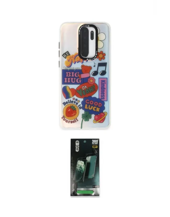ieg™ Redmi Note 8 Pro Kılıf Siluet Çizgi Koleksiyonu - Şeffaf 360 Full Body Arka Koruyucu