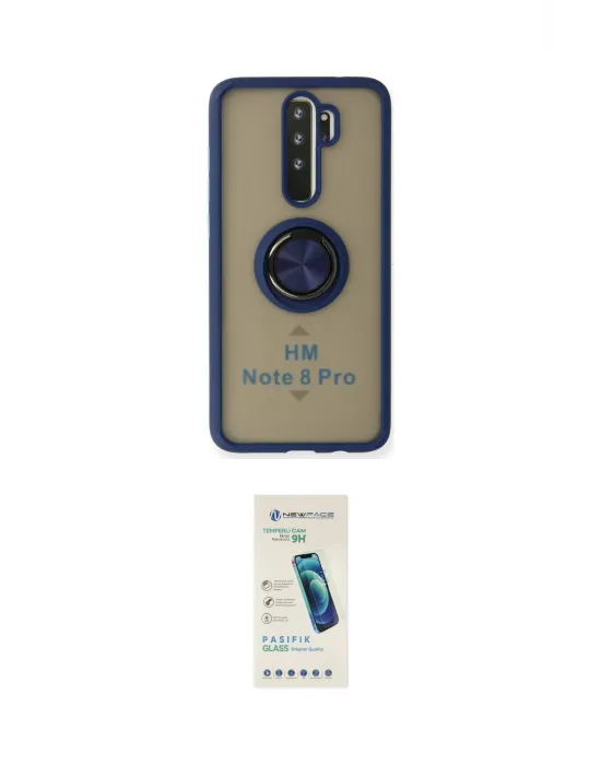 ieg™ Redmi Note 8 Pro Kılıf Yörünge Çizgi - Şeffaf Pasifik Cam Ekran Koruyucu