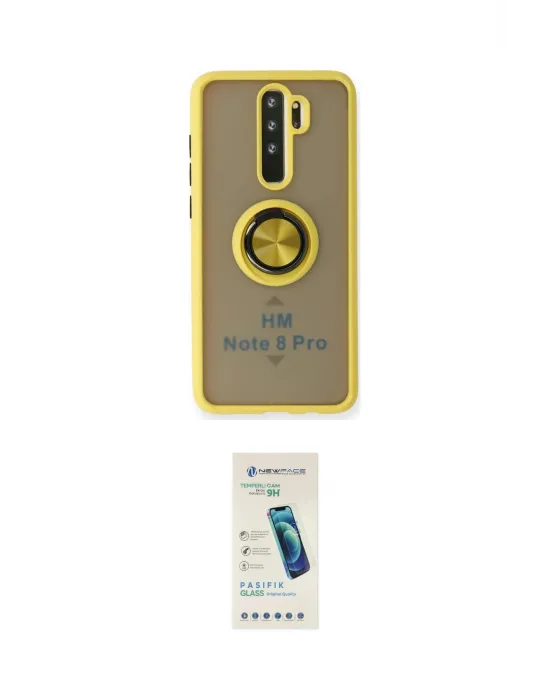 ieg™ Redmi Note 8 Pro Kılıf Yörünge Çizgi - Şeffaf Pasifik Cam Ekran Koruyucu