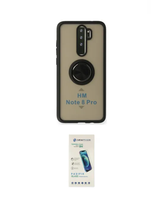 ieg™ Redmi Note 8 Pro Kılıf Yörünge Çizgi - Şeffaf Pasifik Cam Ekran Koruyucu