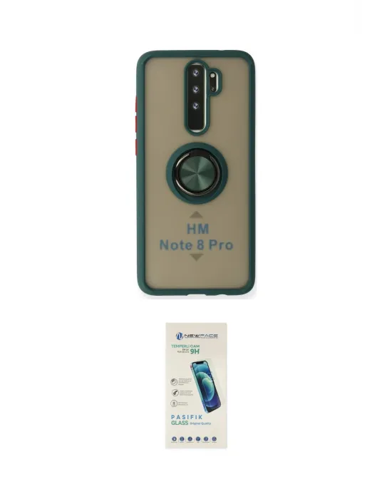 ieg™ Redmi Note 8 Pro Kılıf Yörünge Çizgi - Şeffaf Pasifik Cam Ekran Koruyucu