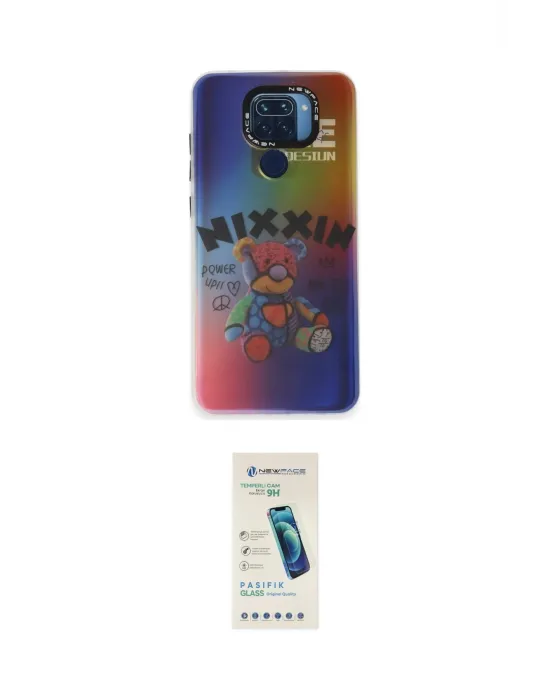 ieg™ Redmi Note 9 Kılıf Siluet Çizgi Koleksiyonu - Şeffaf Pasifik Cam Ekran Koruyucu