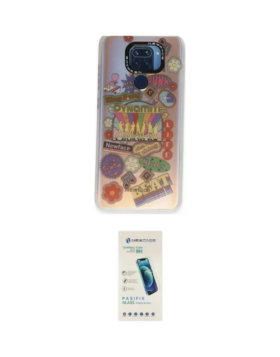ieg™ Redmi Note 9 Kılıf Siluet Çizgi Koleksiyonu - Şeffaf Pasifik Cam Ekran Koruyucu