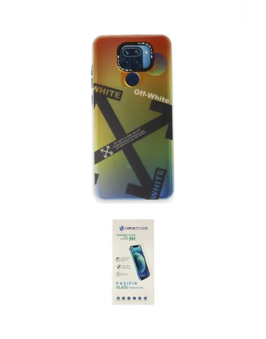 ieg™ Redmi Note 9 Kılıf Siluet Çizgi Koleksiyonu - Şeffaf Pasifik Cam Ekran Koruyucu