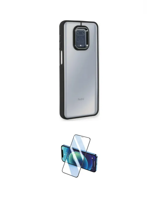 ieg™ Redmi Note 9 Pro Kılıf Eksen Doku Prime - Siyah 3D Antistatik Cam Ekran Koruyucu