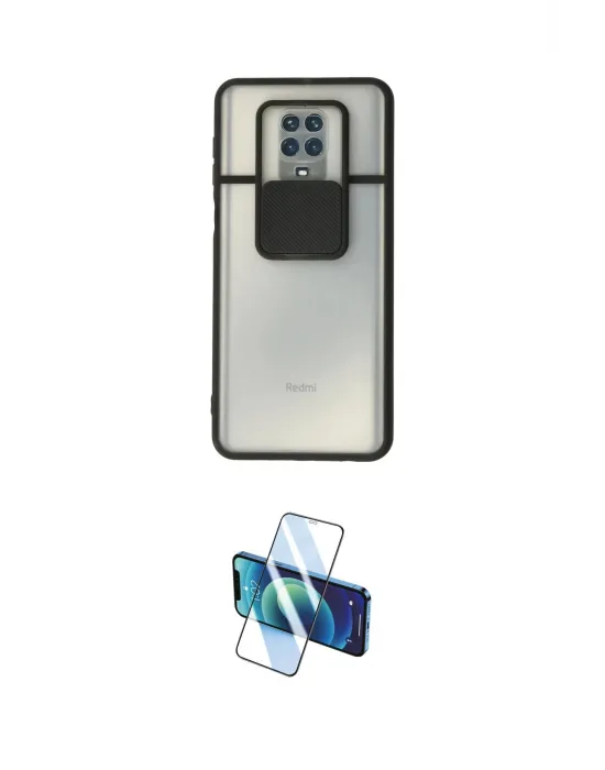 ieg™ Redmi Note 9 Pro Kılıf Vadi Çizgi - Siyah 3D Antistatik Cam Ekran Koruyucu