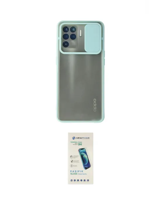 ieg™ Reno 5 Lite Kılıf Vadi Çizgi - Şeffaf Pasifik Cam Ekran Koruyucu