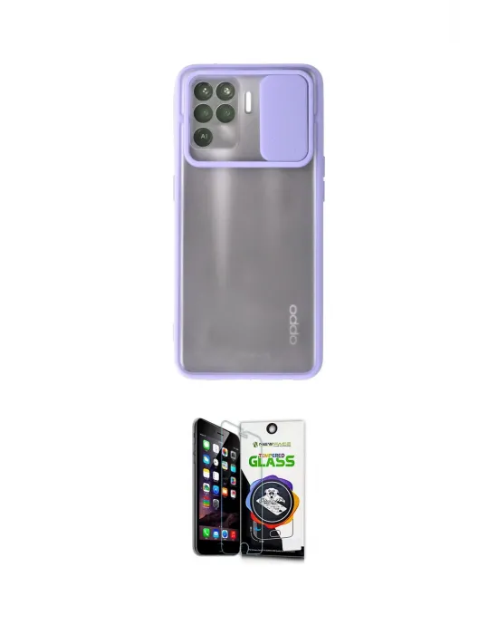 ieg™ Reno 5 Lite Kılıf Vadi Çizgi - Şeffaf Temperli Cam Ekran Koruyucu