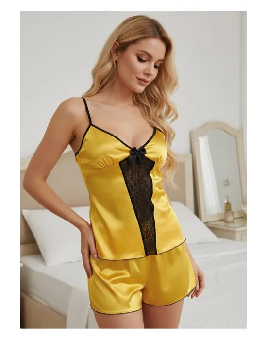 ieg™ Sarı Saten Babydoll Şortlu Takım - 290