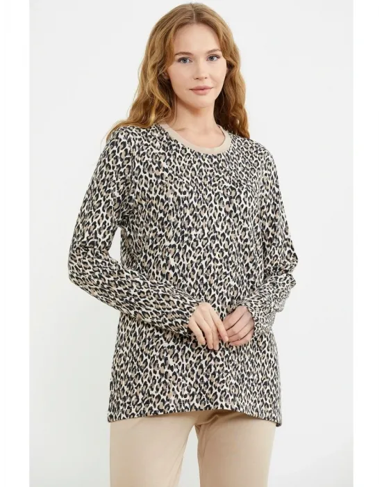 ieg™ Sementa 76413 Rahat Kalıp Leopar Kombinli Pijama Takım