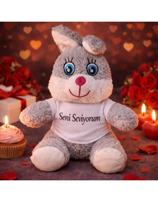 Seni Seviyorum Tişörtlü Sevimli Peluş Tavşan
