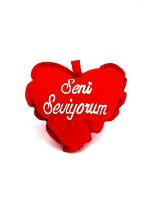 Seni Seviyorum Yazılı Kadife Kalp Yastık