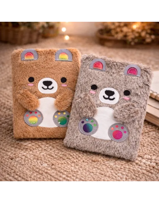 Sevimli Ayıcık Peluş Çizgili Defter
