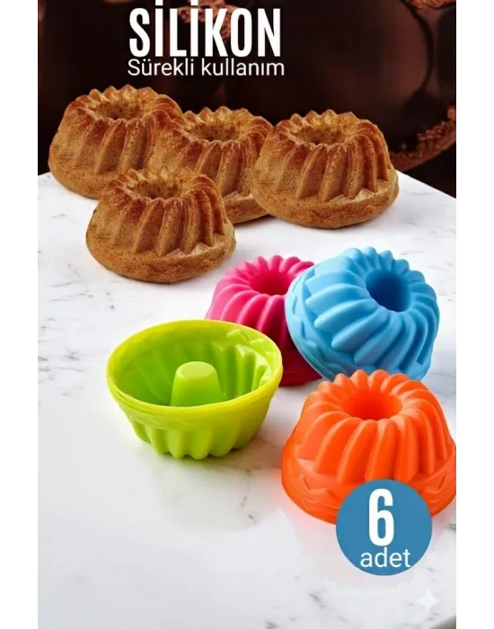 ieg™ Silikon Göbekli Muffin Cupcake Kalıbı - Sürekli Kullanım Muffin Kek Kalıbı 6 Adet