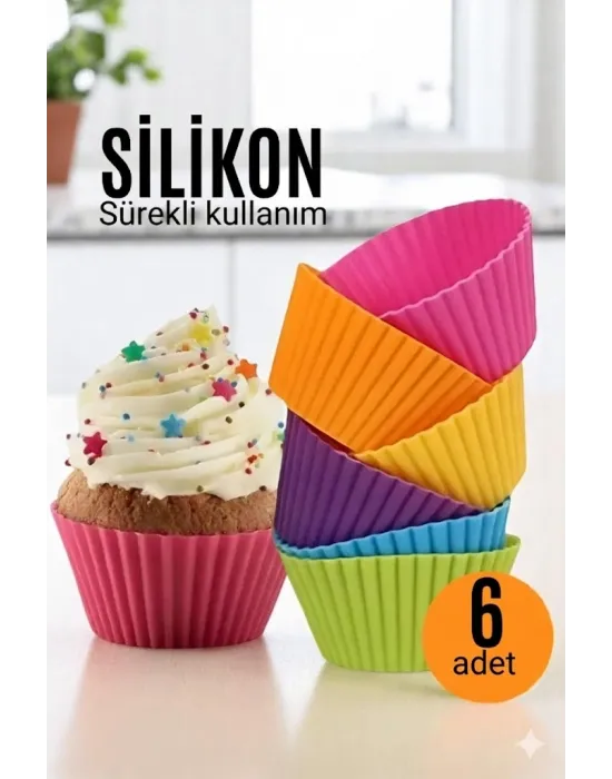 ieg™ Silikon Muffin Kalıbı - Sürekli Kullanım Muffin Kek Kalıbı 6 Adet