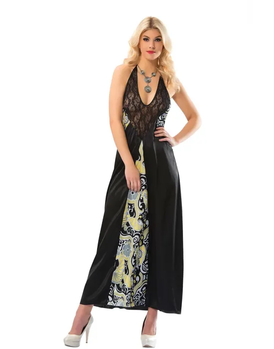 ieg™ Siyah Dantelli Saten Gecelik - 086