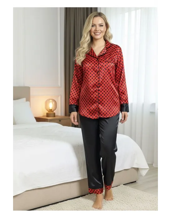 ieg™ Siyah-Kırmızı Saten Pijama Takımı - 1621