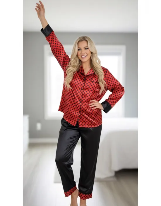 ieg™ Siyah-Kırmızı Saten Pijama Takımı - 1621