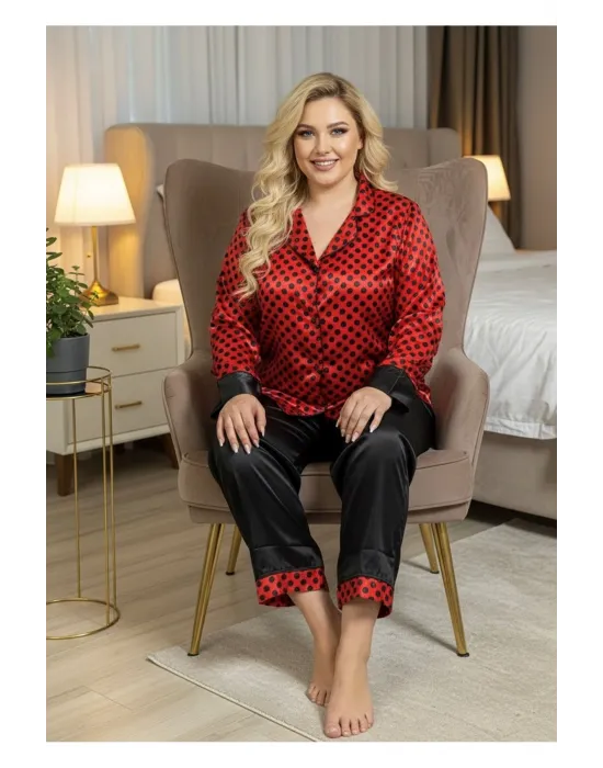 ieg™ Siyah-Kırmızı Saten Pijama Takımı - 1621