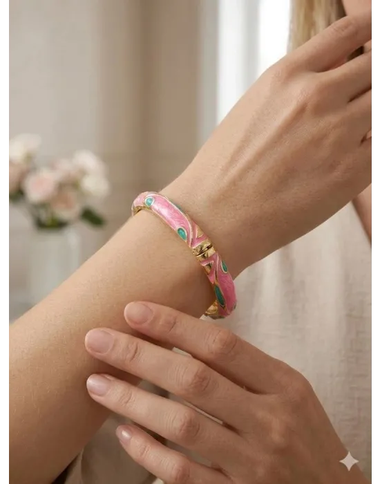 IEG - Sweet Pink Mine İşlemeli Kelepçe Bileklik - Kbl0455