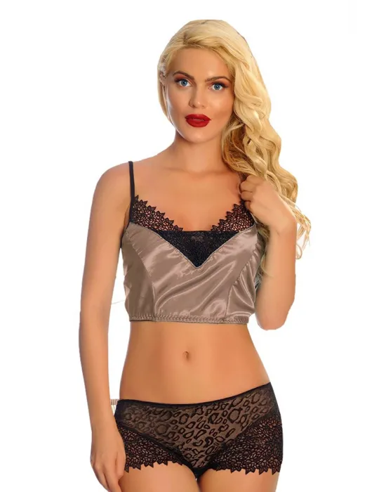 ieg™ Vizon Saten Dantelli Babydoll Şortlu Takım - 289
