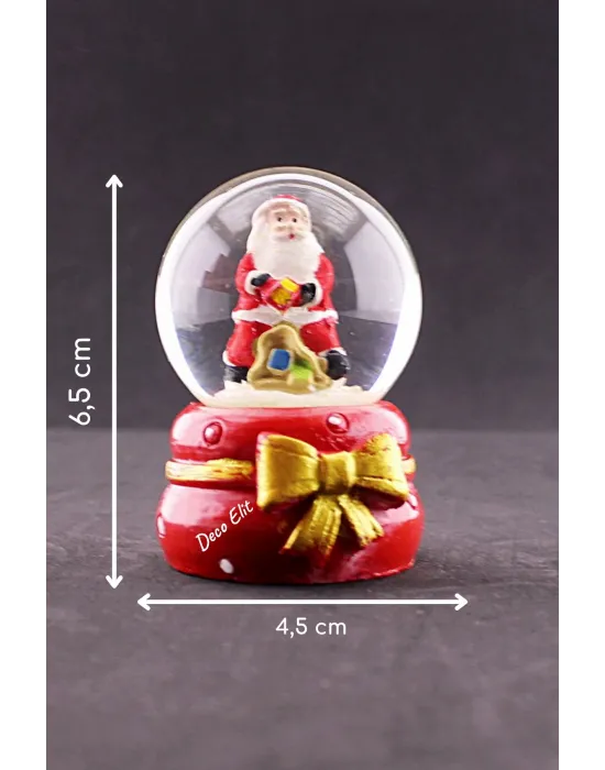 Yeni Yıl ı Noel Baba Temalı Kurdele Detaylı Mini Boy Işıklı Kar Küresi 6,5 cm A