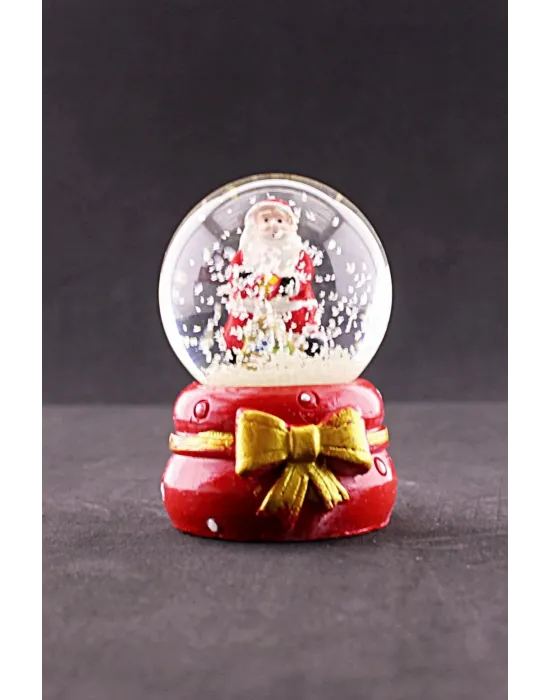 Yeni Yıl ı Noel Baba Temalı Kurdele Detaylı Mini Boy Işıklı Kar Küresi 6,5 cm A