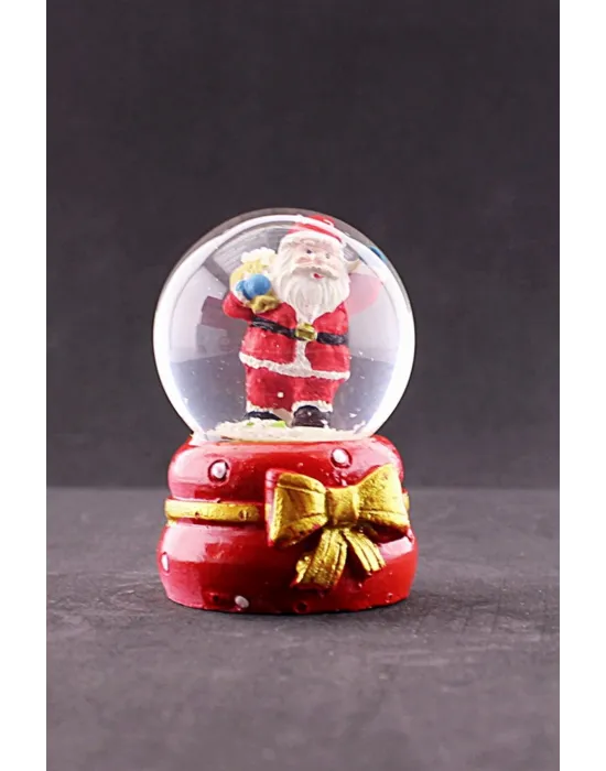 Yeni Yıl ı Noel Baba Temalı Kurdele Detaylı Mini Boy Işıklı Kar Küresi 6,5 cm A
