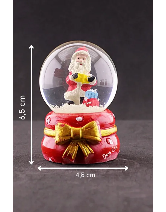 Yeni Yıl ı Noel Baba Temalı Kurdele Detaylı Mini Boy Işıklı Kar Küresi 6,5 cm A