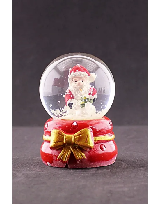 Yeni Yıl ı Noel Baba Temalı Kurdele Detaylı Mini Boy Işıklı Kar Küresi 6,5 cm A