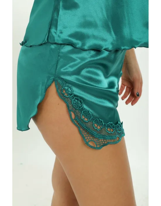 ieg™ Yeşil Saten Babydoll Şortlu Takım - 258