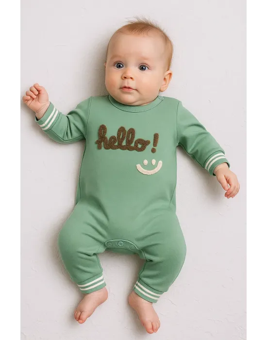 iegiyim™ Hello Nakışlı % 100 Pamuk Erkek Bebek Tulum