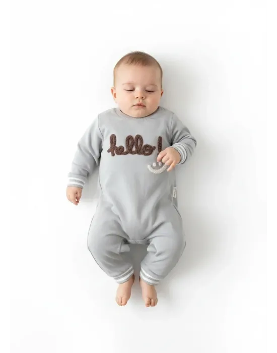 iegiyim™ Hello Nakışlı % 100 Pamuk Erkek Bebek Tulum