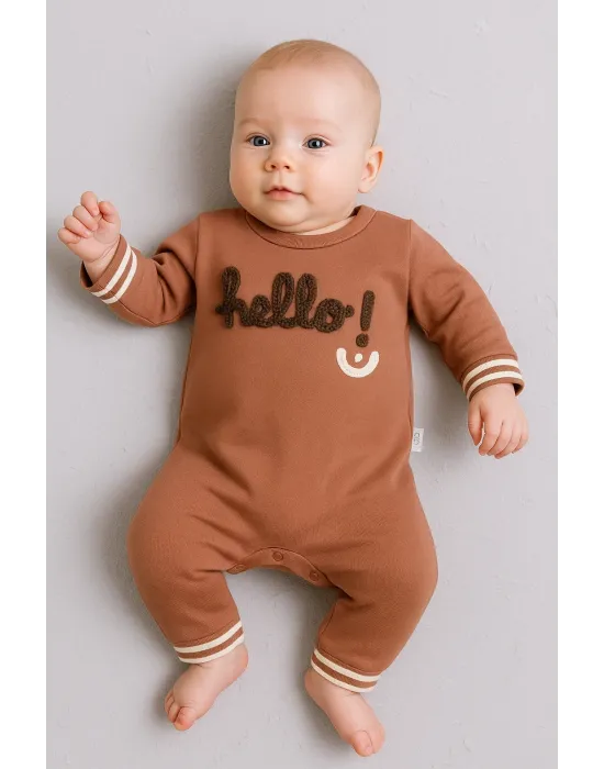 iegiyim™ Hello Nakışlı % 100 Pamuk Erkek Bebek Tulum