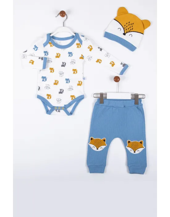 iegiyim™ Little Fox Desenli 3lü % 100 Pamuklu Erkek Takım