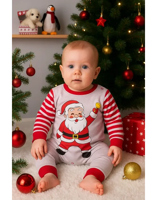 iegiyim™ Noel Baba Detaylı Bebek Tulum % 100 Pamuk
