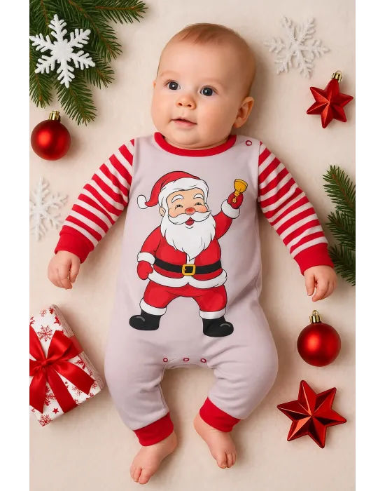 iegiyim™ Noel Baba Detaylı Bebek Tulum % 100 Pamuk