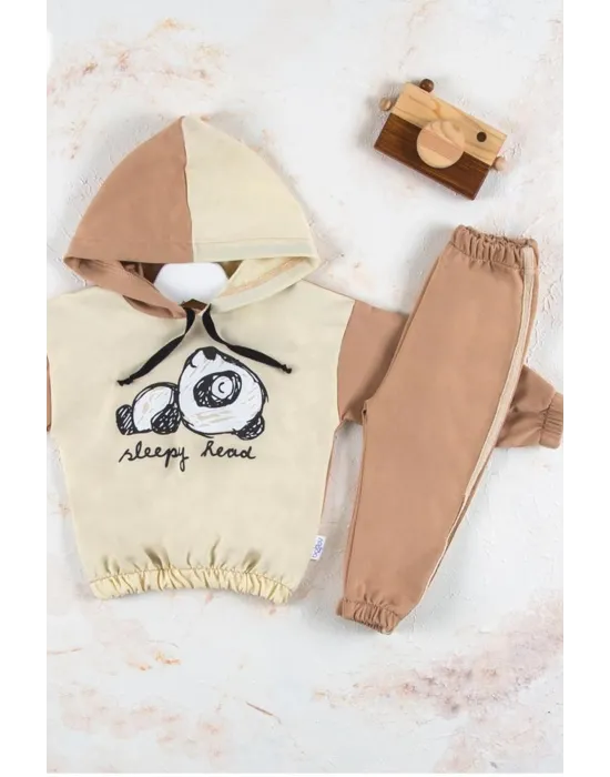 iegiyim™ Panda Desenli Kapişonlu Erkek Bebek Takımı