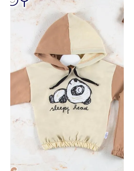 iegiyim™ Panda Desenli Kapişonlu Erkek Bebek Takımı