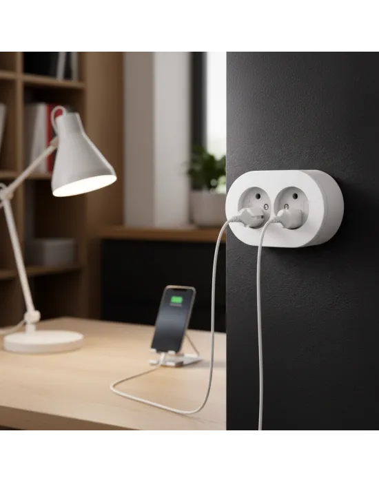 İkili Beyaz Topraklı Sıva Üstü Priz - Modern Elektrik Çiftli Priz