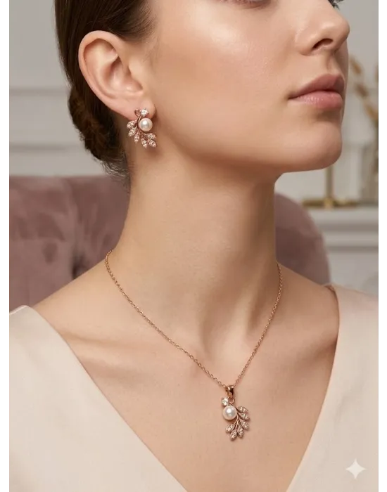 İnci Detaylı Yaprak Tasarımlı Set - Set0029