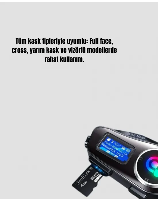 Ip65 Suya Dayanıklı Kask Bluetooth Kulaklık Lcd Ekranlı