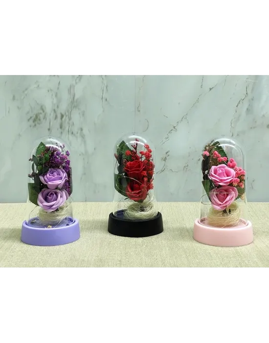 Işıklı Müzikli Romantik Fanus Tekli Gül Alk5007