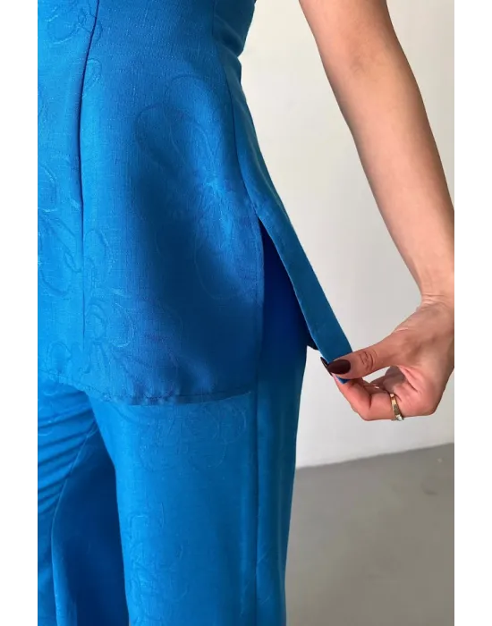JAKAR KETEN KOLSUZ BLUZ-PANTOLON TK - Mavi