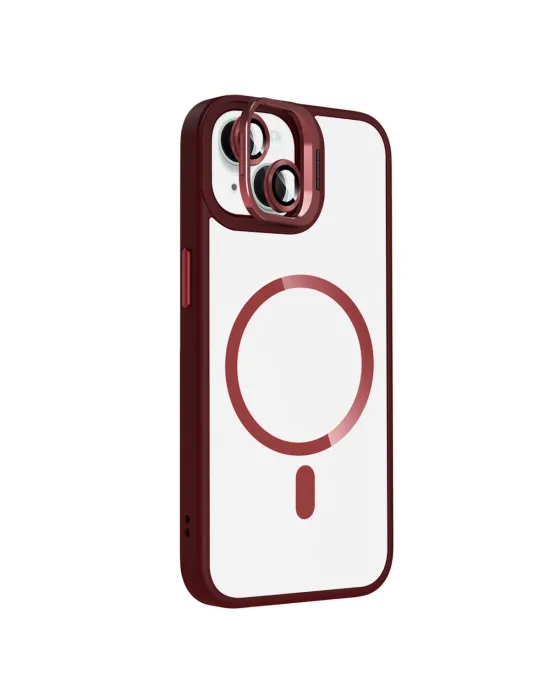 Joko Apple İphone 14 Remim Lensli Magsafe Standlı Kapak - Bordo